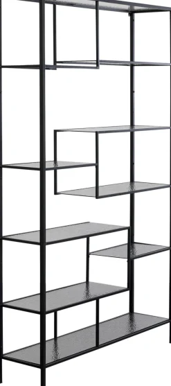 Regał Stojący Loft Czarny Ze Szklanymi Półkami 115x195 Cm