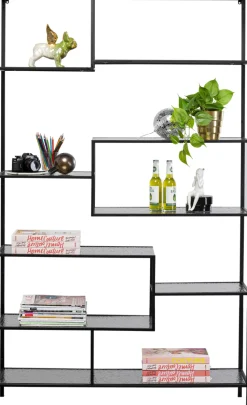 Regał Stojący Loft Czarny Ze Szklanymi Półkami 115x195 Cm