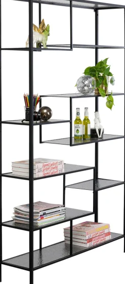 Regał Stojący Loft Czarny Ze Szklanymi Półkami 115x195 Cm