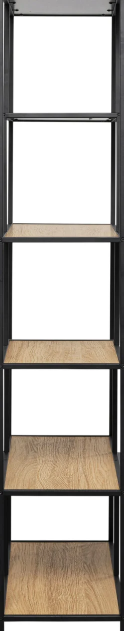 Regał Stojący Półki Naturalne MDF Laminowany Rama Czarna Stalowa 77x185 Cm