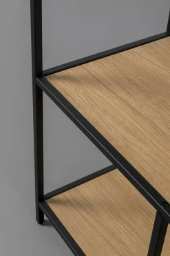 Regał Stojący Półki Naturalne MDF Laminowany Rama Czarna Stalowa 77x185 Cm