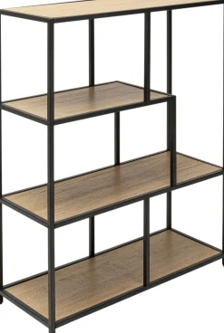 Regał Stojący Półki Naturalne MDF Laminowany Rama Czarna Stalowa 77x100 Cm