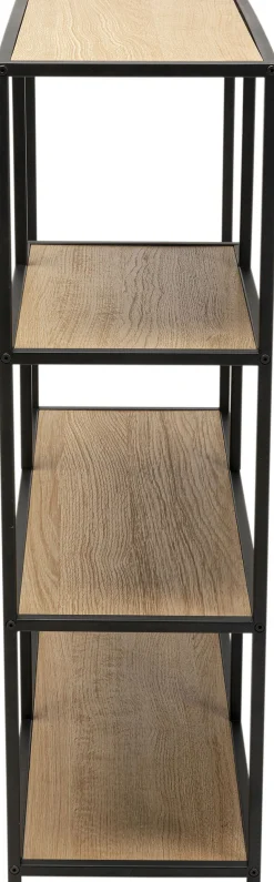 Regał Stojący Półki Naturalne MDF Laminowany Rama Czarna Stalowa 77x100 Cm