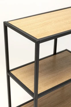 Regał Stojący Półki Naturalne MDF Laminowany Rama Czarna Stalowa 77x100 Cm