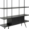Regał Ze Schowkiem Czarny Półki Fornir Dębowy Rama Stalowa 180x183 Cm