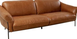 Sofa Ekskluzywna 3-osobowa Brązowa Skóra Semianilinowa Nogi Czarne 226 Cm