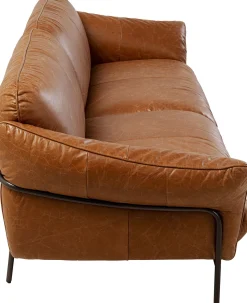 Sofa Ekskluzywna 3-osobowa Brązowa Skóra Semianilinowa Nogi Czarne 226 Cm
