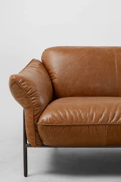 Sofa Ekskluzywna 3-osobowa Brązowa Skóra Semianilinowa Nogi Czarne 226 Cm