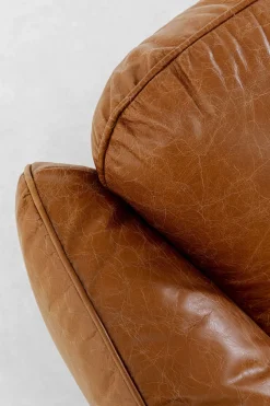 Sofa Ekskluzywna 3-osobowa Brązowa Skóra Semianilinowa Nogi Czarne 226 Cm
