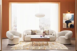 Sofa Kremowa 3-osobowa Tkanina Boucle 225 Cm