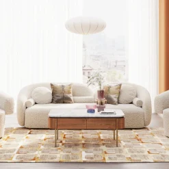 Sofa Kremowa 3-osobowa Tkanina Boucle 225 Cm