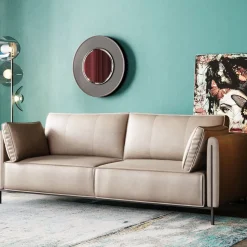 Sofa 3-os. Skórzana Szara Nogi Czarne 233 Cm