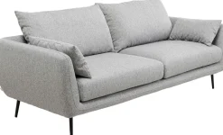Sofa 3-osobowa 219 Cm Tapicerowana Szara Nogi Czarne
