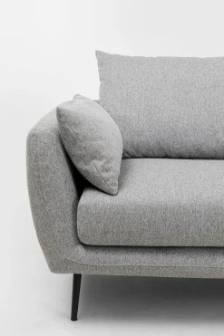 Sofa 3-osobowa 219 Cm Tapicerowana Szara Nogi Czarne