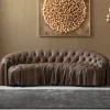 Sofa 3-osobowa Pikowana Brązowa Skóra Semianilinowa 226 Cm