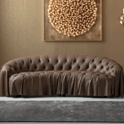 Sofa 3-osobowa Pikowana Brązowa Skóra Semianilinowa 226 Cm