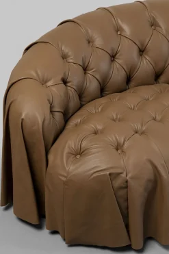 Sofa 3-osobowa Pikowana Brązowa Skóra Semianilinowa 226 Cm