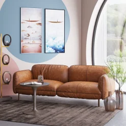 Sofa 3-osobowa Skóra Semianilinowa Brązowa 226 Cm