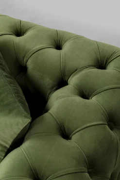 Sofa 2-osobowa Welurowa Pikowana Zielona Nogi Złote 200 Cm