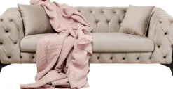 Sofa 2-osobowa Welurowa Pikowana Beżowa Nogi Czarne 200 Cm