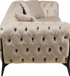 Sofa 2-osobowa Welurowa Pikowana Beżowa Nogi Czarne 200 Cm