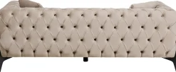 Sofa 2-osobowa Welurowa Pikowana Beżowa Nogi Czarne 200 Cm