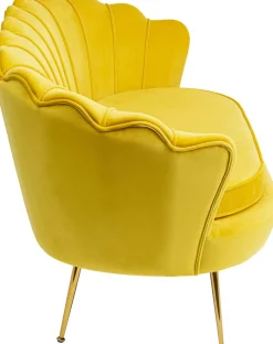 Sofa 2-osobowa Welurowa żółta 132 Cm Nogi Złote