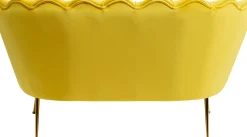 Sofa 2-osobowa Welurowa żółta 132 Cm Nogi Złote