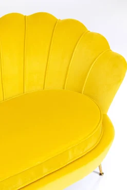 Sofa 2-osobowa Welurowa żółta 132 Cm Nogi Złote