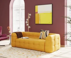 Sofa Pikowana 3-osobowa żółta 240 Cm
