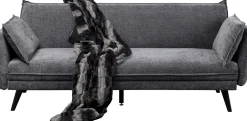 Sofa Rozkładana Do Salonu Szara Nogi Czarne Drewniane 216 Cm