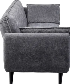 Sofa Rozkładana Do Salonu Szara Nogi Czarne Drewniane 216 Cm