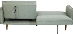 Sofa Rozkładana Z Podłokietnikami 222x86 Cm Jasnozielona Na Brązowych Nóżkach