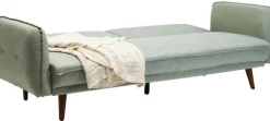 Sofa Rozkładana Z Podłokietnikami 222x86 Cm Jasnozielona Na Brązowych Nóżkach