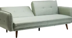 Sofa Rozkładana Z Podłokietnikami 222x86 Cm Jasnozielona Na Brązowych Nóżkach
