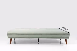 Sofa Rozkładana Z Podłokietnikami 222x86 Cm Jasnozielona Na Brązowych Nóżkach