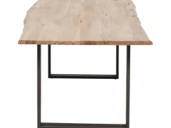 Stół 6-8 Osobowy Do Loftu Naturalny Drewniany Blat Akacja Czarne Metalowe Nogi 160x80 Cm