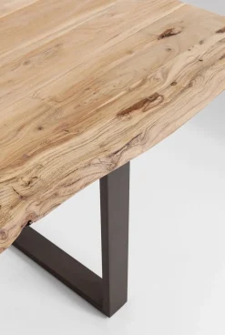 Stół 6-8 Osobowy Do Loftu Naturalny Drewniany Blat Akacja Czarne Metalowe Nogi 160x80 Cm