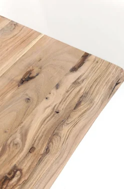 Stół 6-8 Osobowy Do Loftu Naturalny Drewniany Blat Akacja Czarne Metalowe Nogi 160x80 Cm