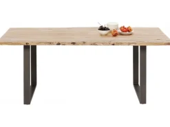 Stół 6-8 Osobowy Do Loftu Naturalny Drewniany Blat Akacja Czarne Metalowe Nogi 160x80 Cm