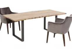 Stół 6-8 Osobowy Do Loftu Naturalny Drewniany Blat Akacja Czarne Metalowe Nogi 160x80 Cm