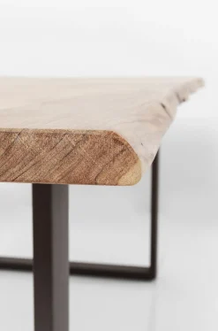 Stół 6-8 Osobowy Do Loftu Naturalny Drewniany Blat Akacja Czarne Metalowe Nogi 160x80 Cm