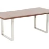 Stół Brązowy Drewniany Blat Akacja Srebrne Metalowe Nogi 180x90 Cm