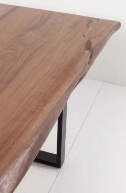 Stół Brązowy Drewniany Blat Akacja Srebrne Metalowe Nogi 180x90 Cm