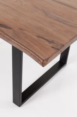Stół Brązowy Drewniany Blat Akacja Srebrne Metalowe Nogi 180x90 Cm