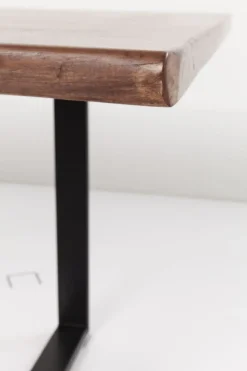 Stół Brązowy Drewniany Blat Akacja Srebrne Metalowe Nogi 180x90 Cm