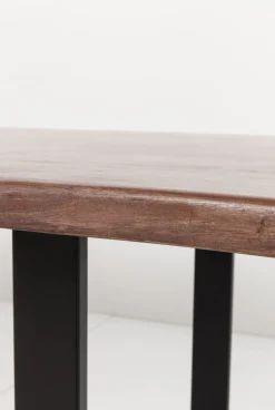 Stół Brązowy Drewniany Blat Akacja Srebrne Metalowe Nogi 180x90 Cm