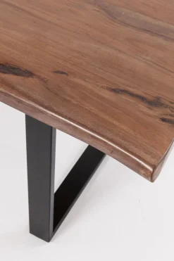 Stół Brązowy Drewniany Blat Akacja Srebrne Metalowe Nogi 180x90 Cm