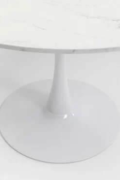 Stół Do Jadalni Biały Blat MDF Imitacja Marmuru Noga Biała Stalowa Ø110 Cm