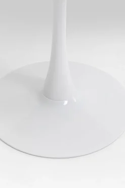 Stół Do Jadalni Biały Blat MDF Imitacja Marmuru Noga Biała Stalowa Ø110 Cm